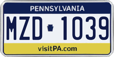 PA license plate MZD1039