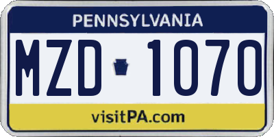 PA license plate MZD1070