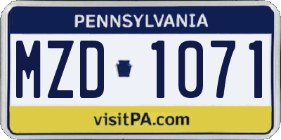 PA license plate MZD1071