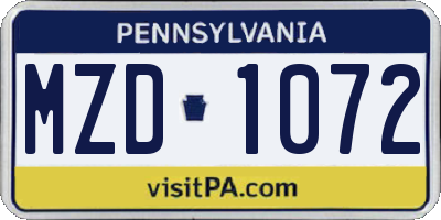 PA license plate MZD1072