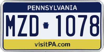 PA license plate MZD1078