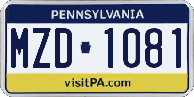 PA license plate MZD1081