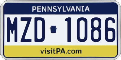 PA license plate MZD1086