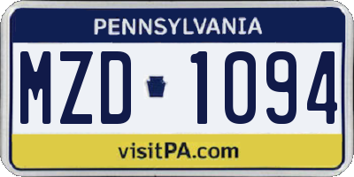 PA license plate MZD1094