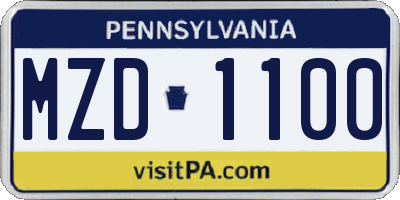 PA license plate MZD1100