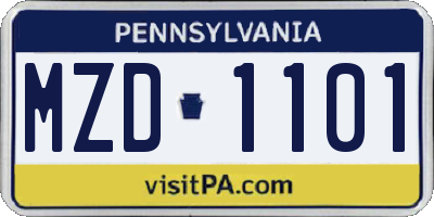 PA license plate MZD1101