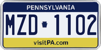 PA license plate MZD1102
