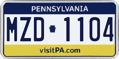 PA license plate MZD1104