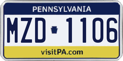 PA license plate MZD1106