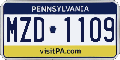 PA license plate MZD1109