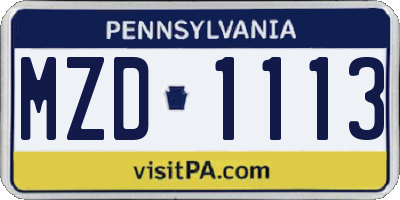 PA license plate MZD1113