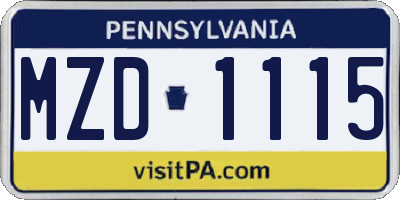 PA license plate MZD1115
