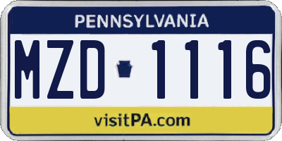 PA license plate MZD1116