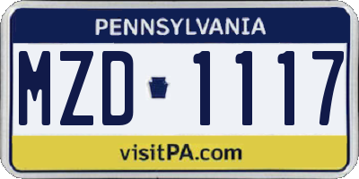 PA license plate MZD1117