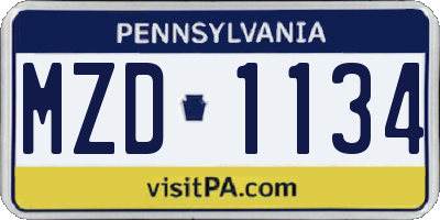 PA license plate MZD1134