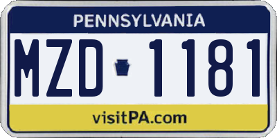 PA license plate MZD1181