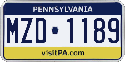 PA license plate MZD1189