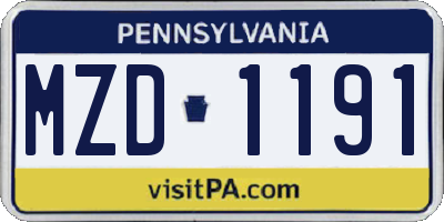 PA license plate MZD1191