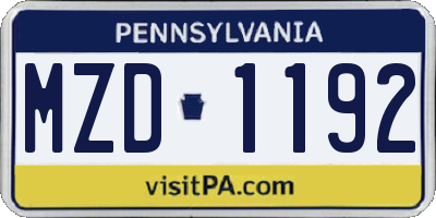 PA license plate MZD1192