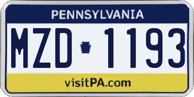 PA license plate MZD1193