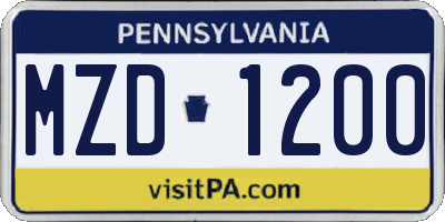 PA license plate MZD1200