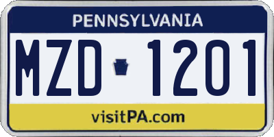 PA license plate MZD1201
