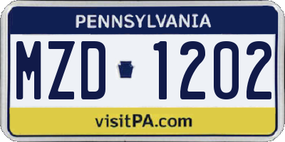 PA license plate MZD1202