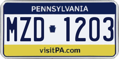PA license plate MZD1203