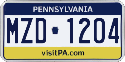PA license plate MZD1204