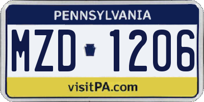 PA license plate MZD1206