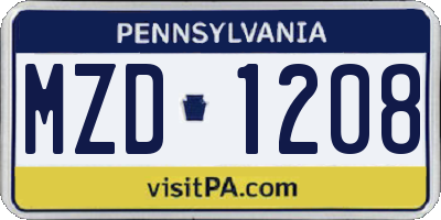 PA license plate MZD1208