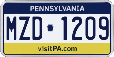 PA license plate MZD1209