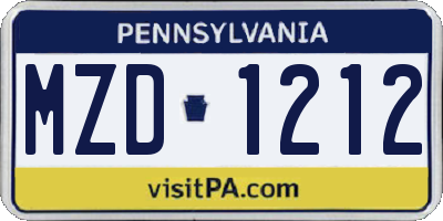 PA license plate MZD1212
