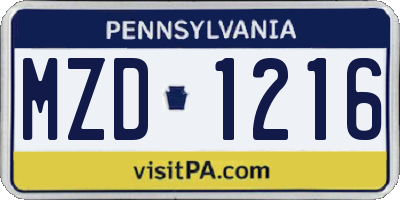PA license plate MZD1216