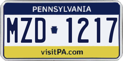 PA license plate MZD1217