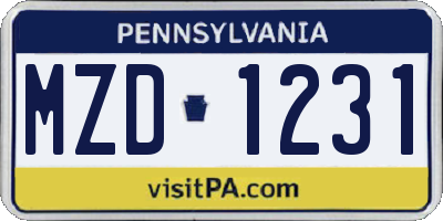 PA license plate MZD1231