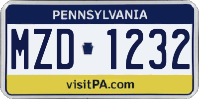 PA license plate MZD1232