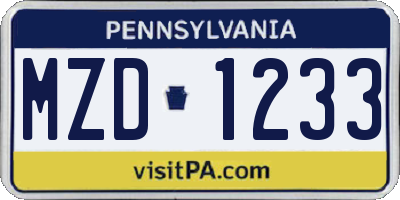 PA license plate MZD1233