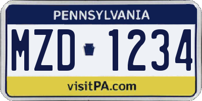PA license plate MZD1234