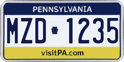 PA license plate MZD1235