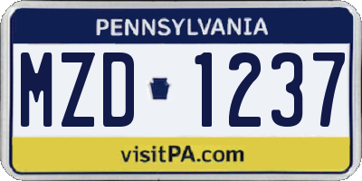 PA license plate MZD1237