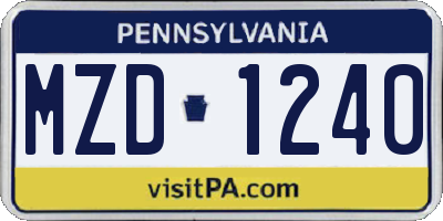 PA license plate MZD1240
