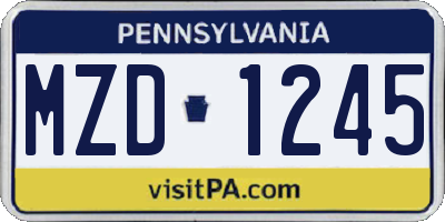 PA license plate MZD1245