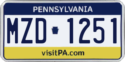 PA license plate MZD1251