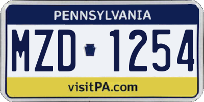 PA license plate MZD1254