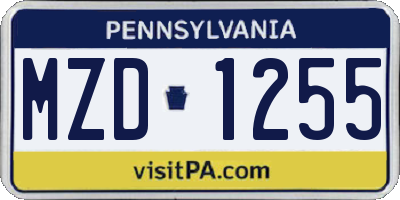 PA license plate MZD1255