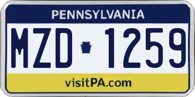 PA license plate MZD1259