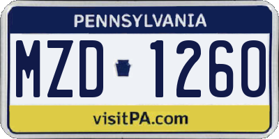PA license plate MZD1260