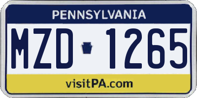 PA license plate MZD1265