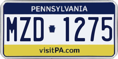 PA license plate MZD1275